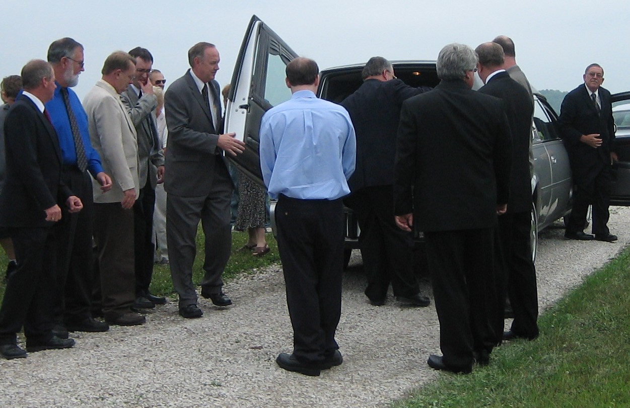 Left to Right: Lloyd Solon (Ben's Nephew), Paul Selegean (Ben's Brother), Randy Brown (Ben's 1st Cousin), Steven Brown (Ben's Son), Roger Bartley (Funeral Director), Ned Solon (Ben's Nephew), Keith Awalt (Funeral Director), David Garrett (Ben's 1st Cousin Once Removed), Rob Garrett (Ben's 1st Cousin Once Removed), Travis Brown (Ben's Son), Funeral Home employee
