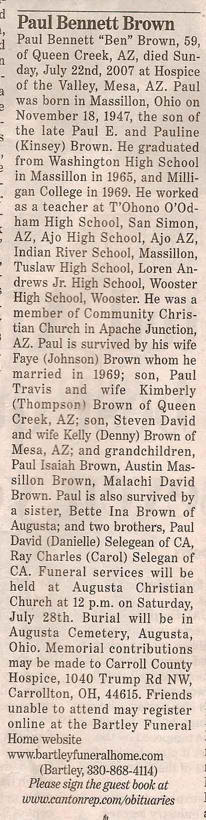 Paul Bennett "Ben" Brown Obituary