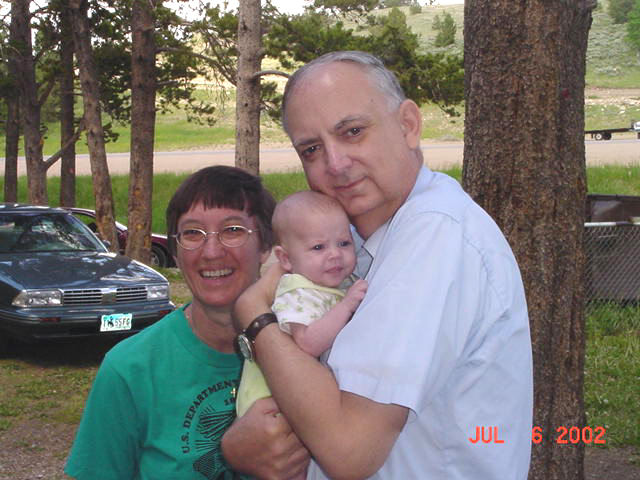 Aunt Faye and Uncle Ben with their Great-Grandniece, Angelina Hansen (July 6, 2002)